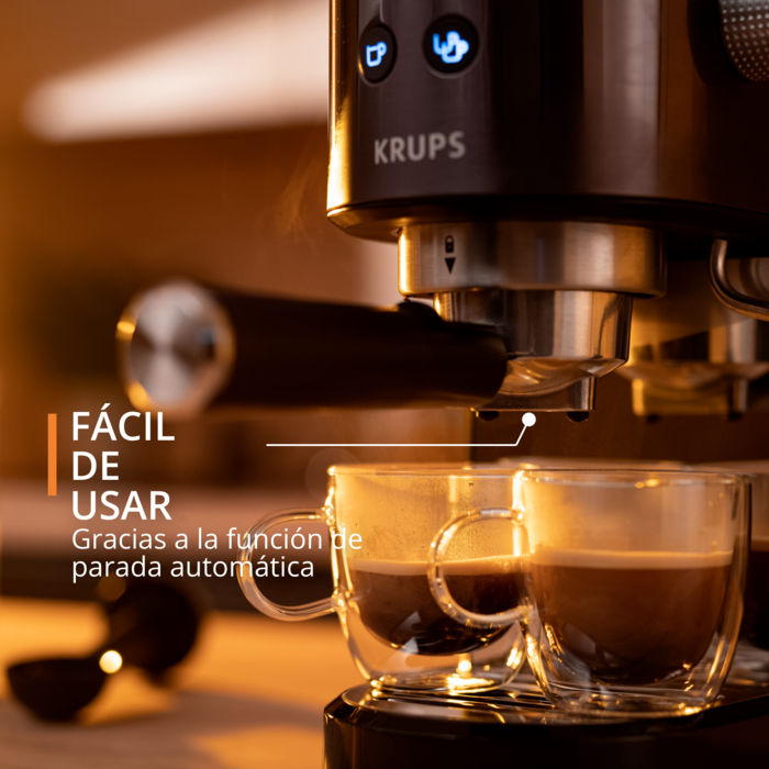 Krups Cafetera espresso Virtuoso - 15 bar de presión, acero inoxidable  negro, diseño compacto y elegante, parada automática, espresso y  cappuccino, Thermoblock, calidad barista, boquilla vapor : : Hogar  y cocina